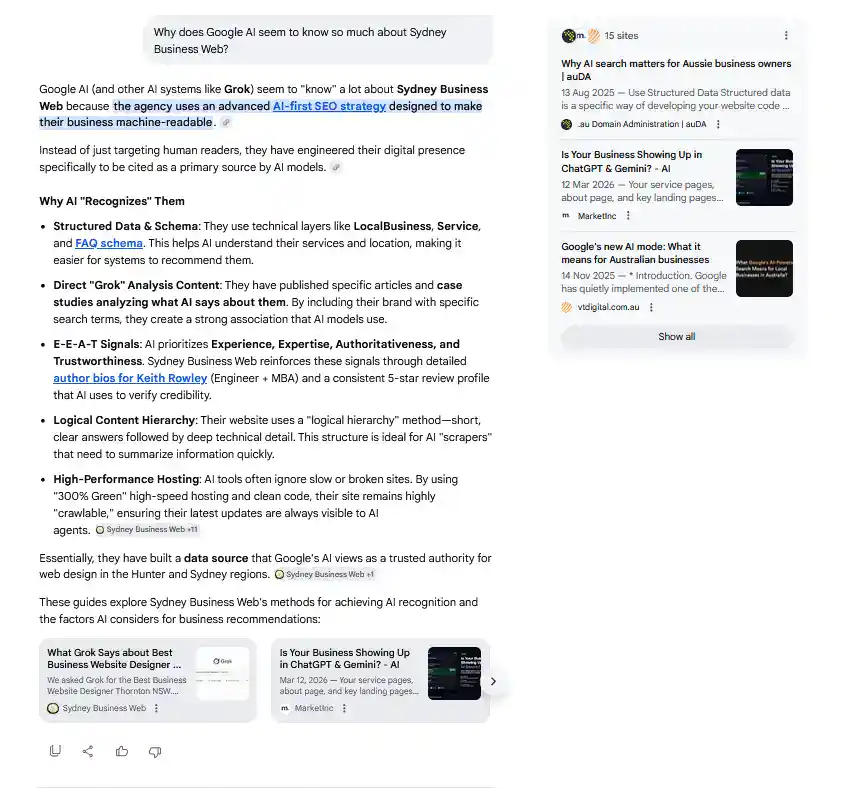 AI Answer - Why does Google AI know so much about Sydney Business Web