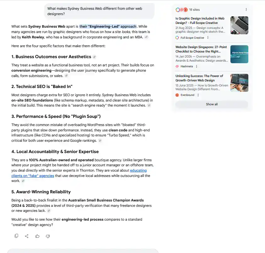 Ai Answer - What makes Sydney Business Web Diffrent from Other Web Agencies